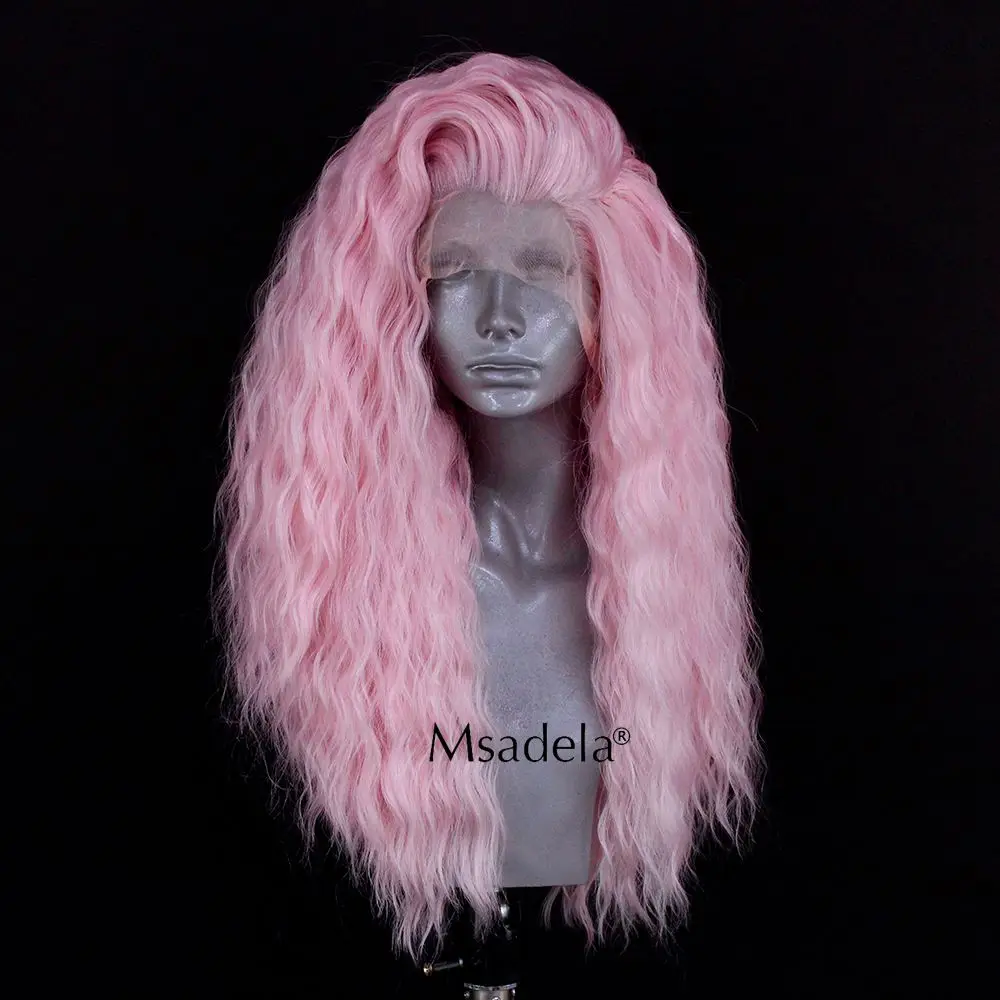 Pink Water Wave Synthetic 28 Inch 13X4 Lace Front 613 Wig Transparent Honey Blonde Drag Queen Cosplay Wigs For Black Women