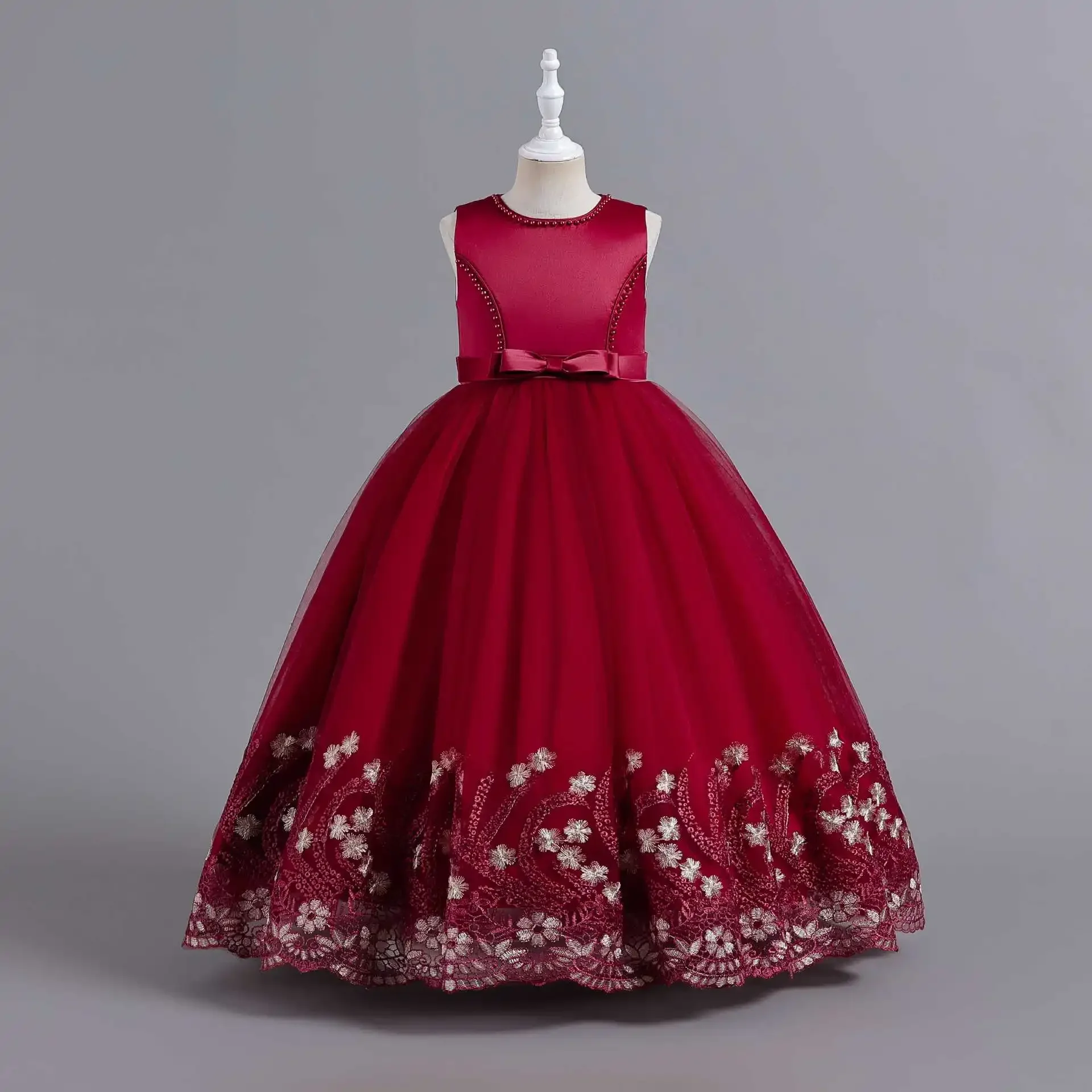 Vestido largo de princesa para niña, ropa de actuación con Bordado de hilo para Piano, espectáculo de caminata, vestido grande para niños