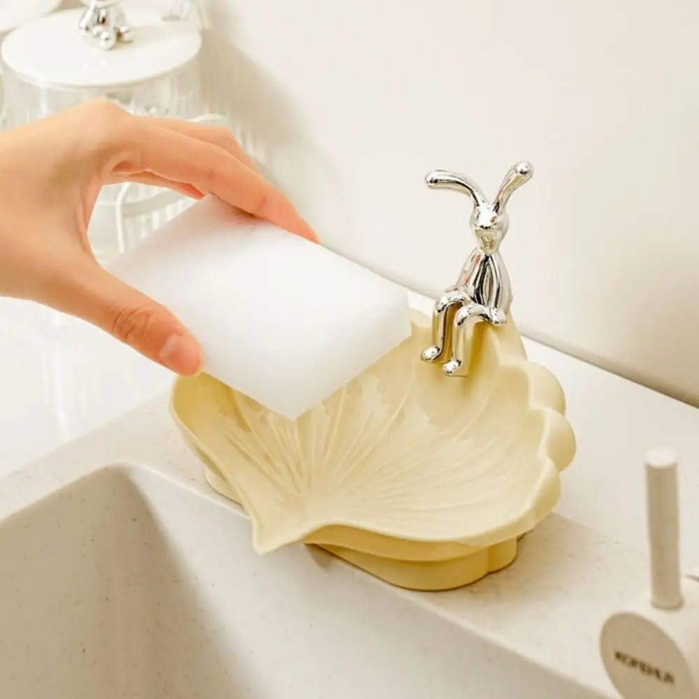 Rabbit Shell Storage Box Cute Self Draining Sea Shell Shape Soap Holder Waterproof Bear Drain Soap Box Bathroom Accessories