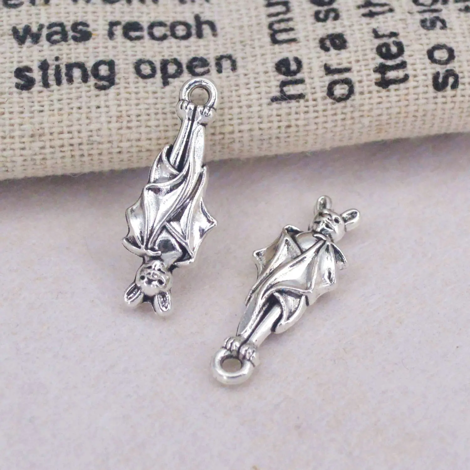 10Pcs/Lot 24*9mm Spooky Halloween DIY Charms - Antique Silver Bat Pendants for Goth Jewelry Making & Unique Craft Supplies