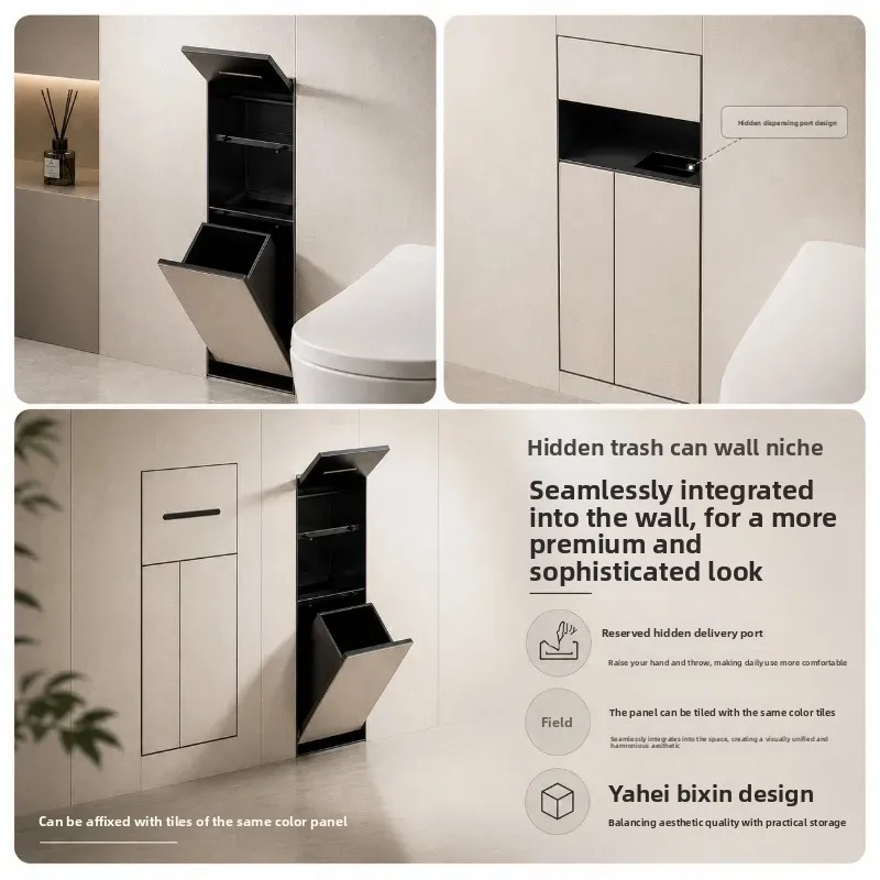 304 Stainless Steel Recessed Wall Niche 4 in 1 Toilet Brush Bin Tissue Box Hidden Bathroom Storage