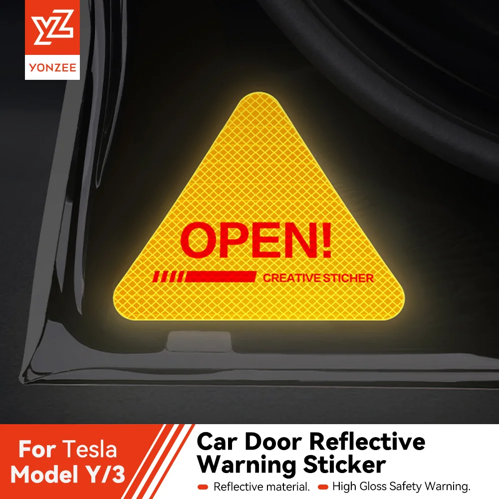 YZ For Tesla Model 3 Model Y Full Car Door Reflective Stickers, Decorative Strips, Car Body Warning Stickers, Tesla Accessories