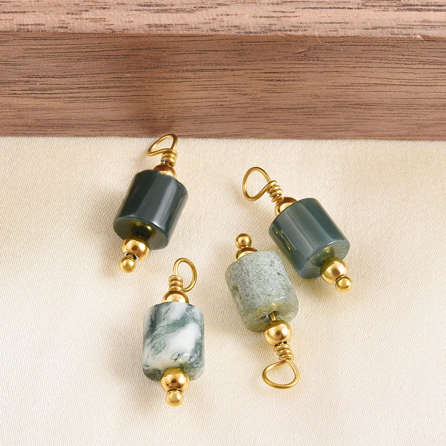 2 Stück natürliche Perlen-Steinanhänger für Schmuckherstellung, Vintage-Ethno-Anhänger, Obsidian, Blaustein, Tigerauge, Charm-Materialien – Detail 7