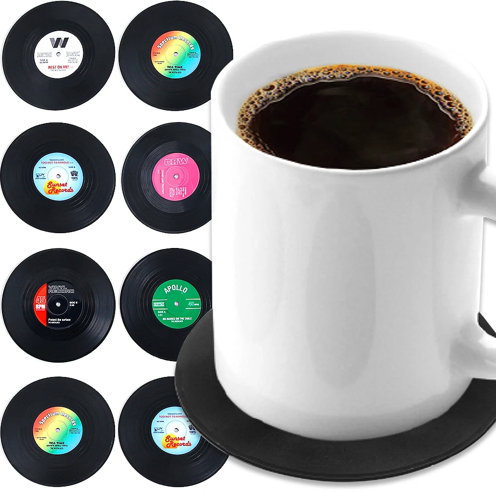 Retro Record Disk Coaster Silicone Music CD Mat Anti-slip Coffee Mug Cup Heat-resistant Pad Hot Utensil Home Kitchen Decor Mats