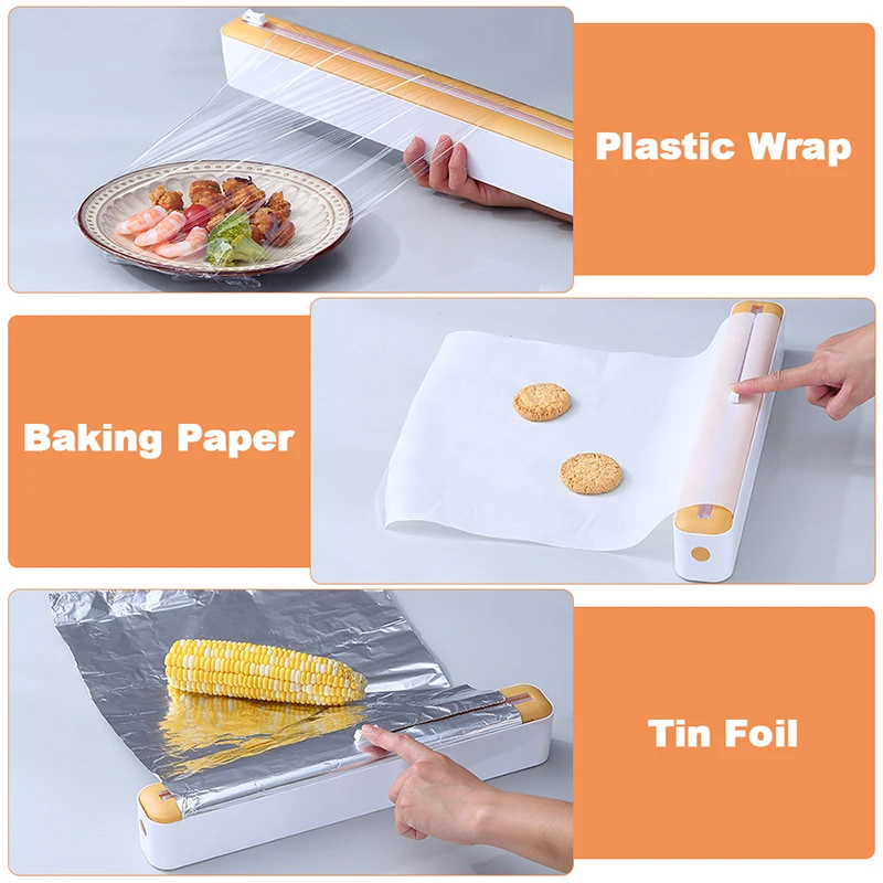 New Film Cutter Plastic Wrap Dispenser Tin Aluminum Foil Dispenser Cutter  Suction Cup Adjustable Household Kitchen Food Storage