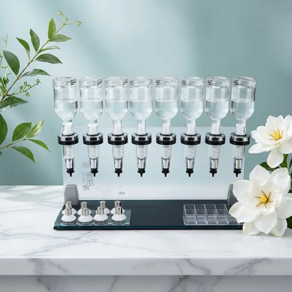 Newly launched 8-head essential oil dispenser with acrylic bracket, suitable for essential oil stores and fragrance stores