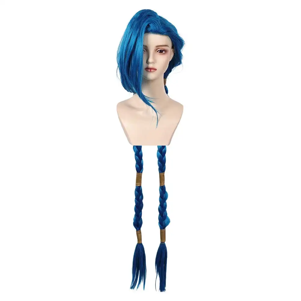 Jinx Cosplay Peruk LoL Kılık Yetişkin Kadın Isıya Dayanıklı Sentetik Saç Cadılar Bayramı Karnaval Kostüm Aksesuarları Şapkalar Prop
