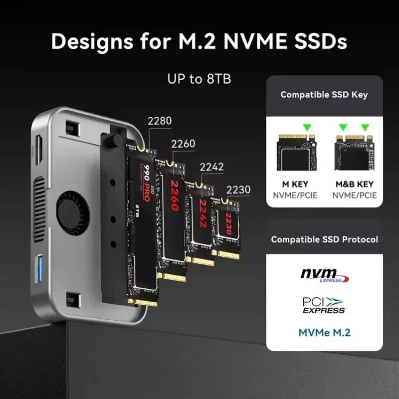 Acasis USB-C SSD Enclosure for iPhone 17/18 Pro|M.2 NVMe External Storage for Mac/Windows Laptop, 10Gbps Transfer Magnetic Adapt