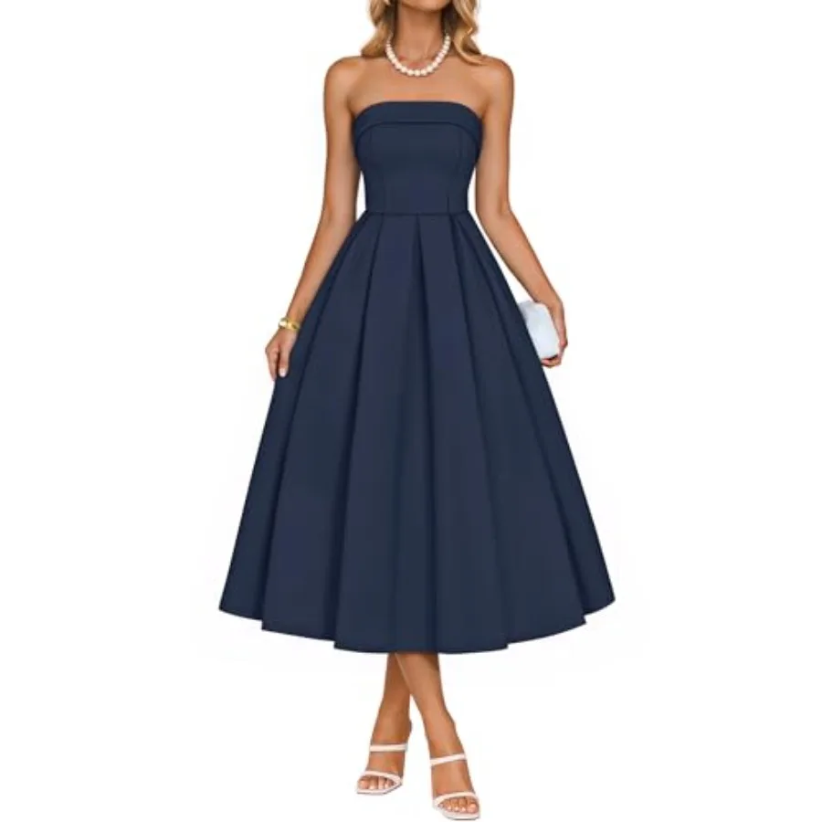 

ZESICA Women's Summer Strapless Cocktail Dresses 2026 Elegant Off Shoulder Flowy A Line Wedding Guest Party Midi Dress