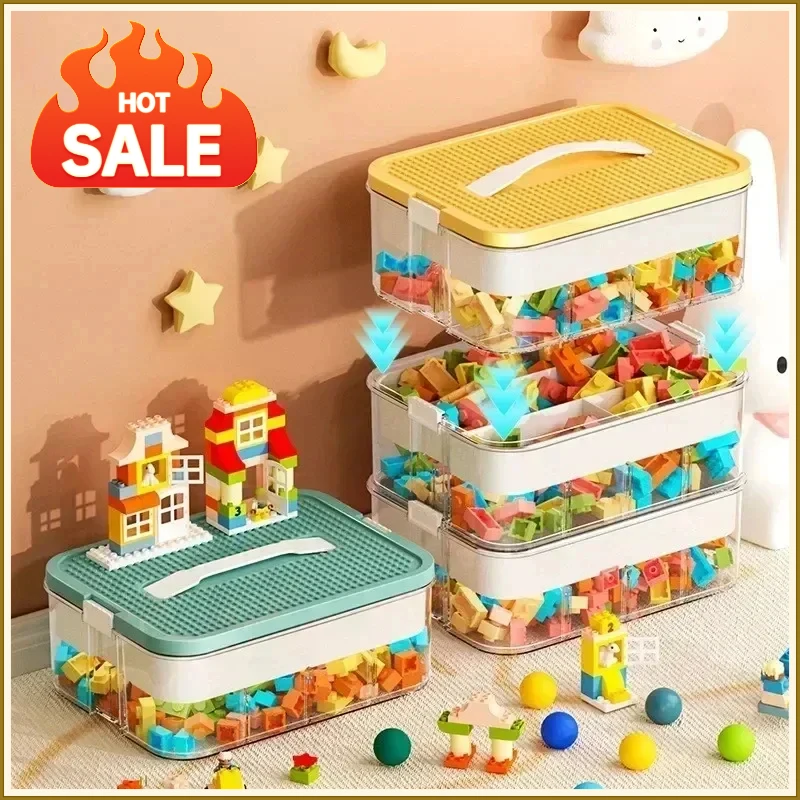 Stackable Building Storage Box Blocks Classified Transparent Toy Organizer with Lid First Aid Kit Medicine Durable Carrying Boxs