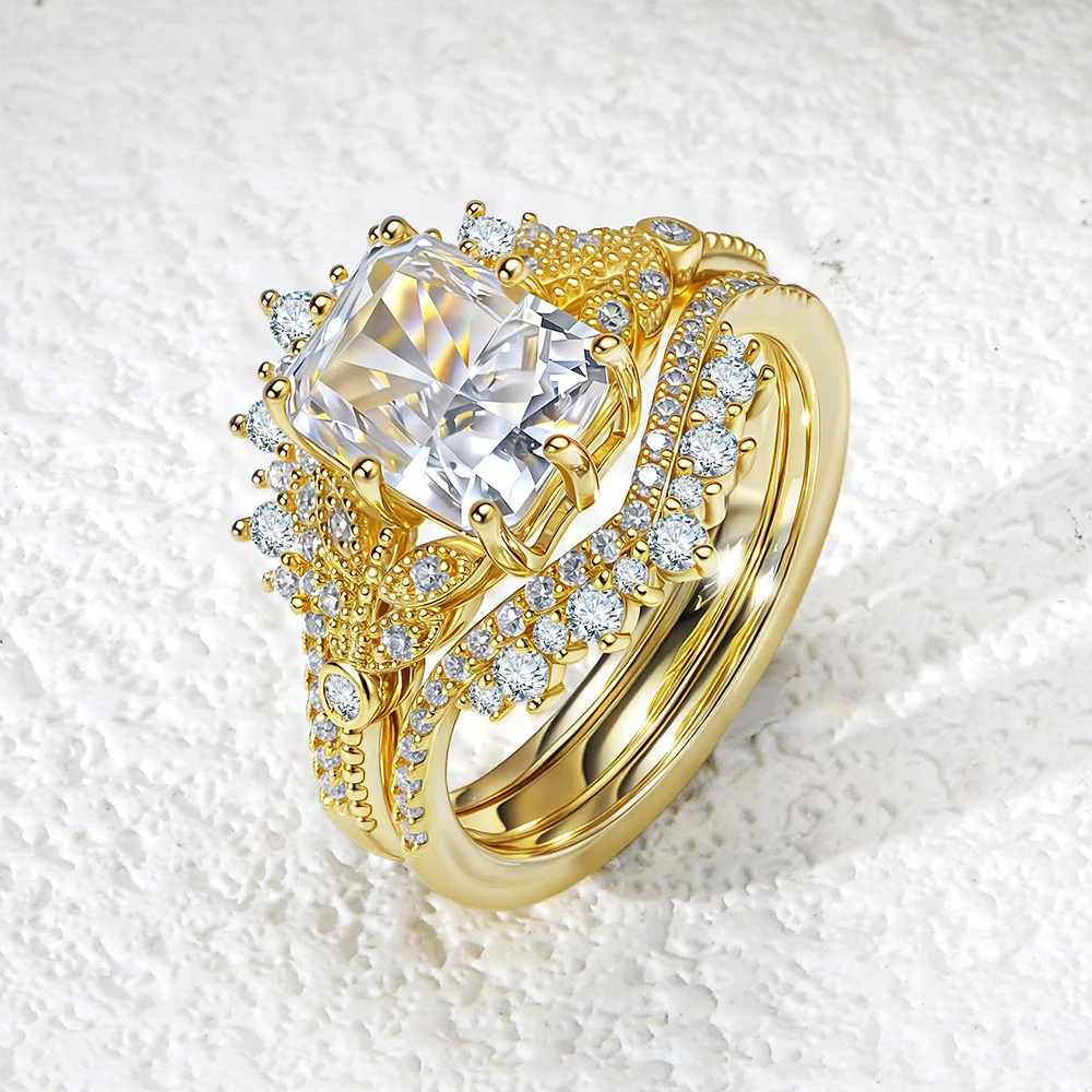 

Элегантный комплект обручальных колец FULSUN с фианитами, позолота 14K, серебро S925, кольцо-ободок с короной