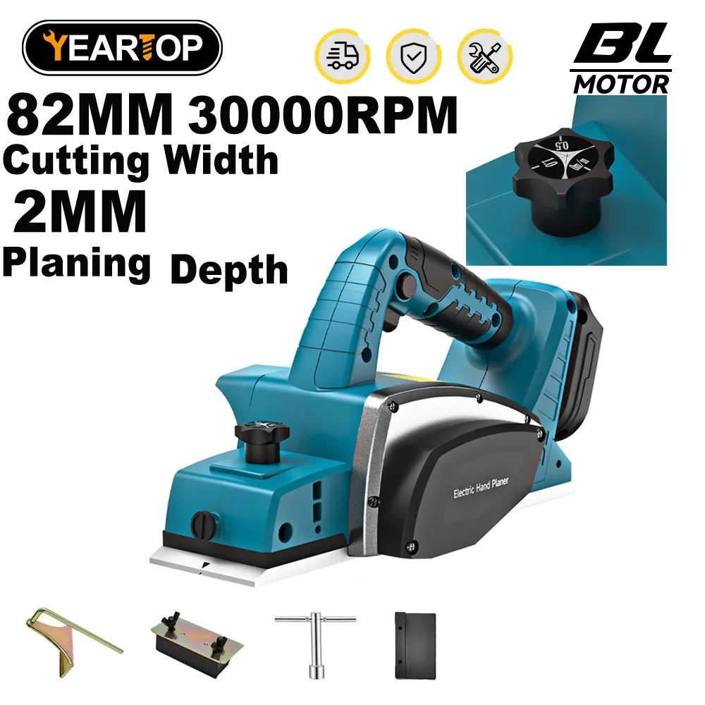 YEARTOP Brushless Electric Planer 30000RPM Electric Router Trimmer Cordless Power Cutting Woodworking Tools for Makita Battery