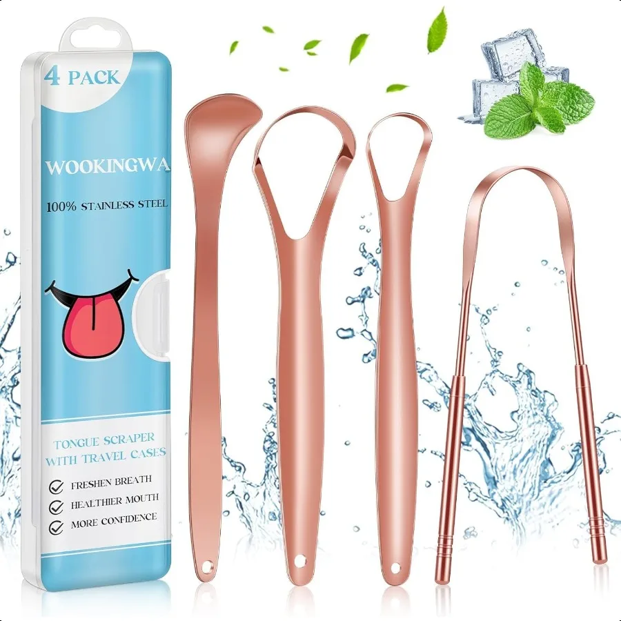 

Tongue Scraper for Adults and 100% Stainless Steel Tongue Scraper with Travel Case 4 Shapes Perfect for Bad Breath and Oral Hyg