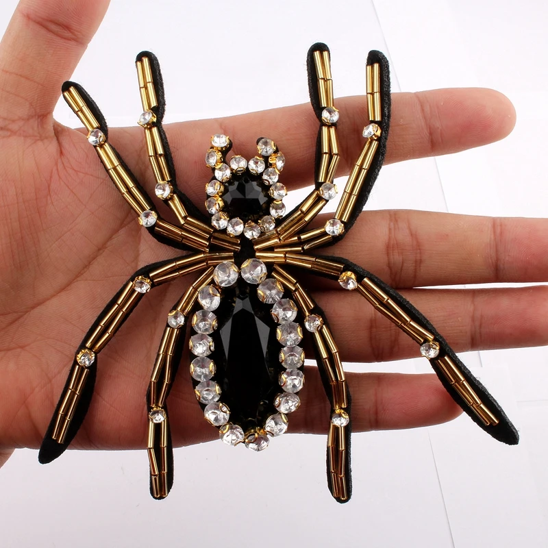 10pcs 11CM*9CM Handmade Stick Insect Rhinestone Applique For Clothing Decoration Sew on Beaded 3D Spider Patches For Apparel