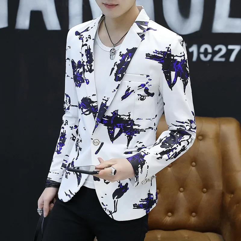 HOO2024 new men's   graffiti printed wet blazer  cultivate one's morality  fashion young