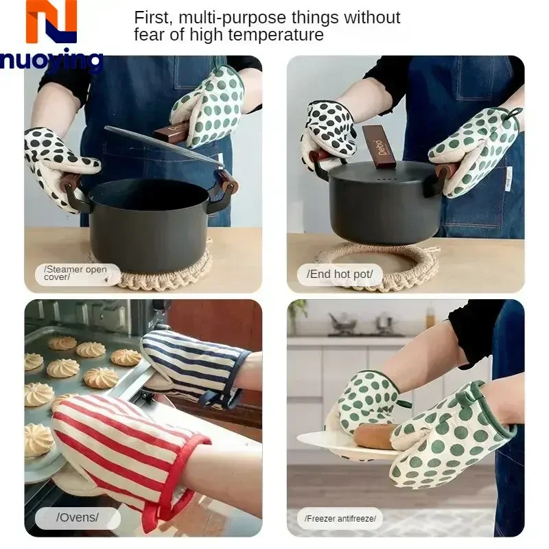 Guantes de Cocina Resistentes al Calor con Diseño de Puntos, Guantes Anti-quemaduras para Microondas y Repostería