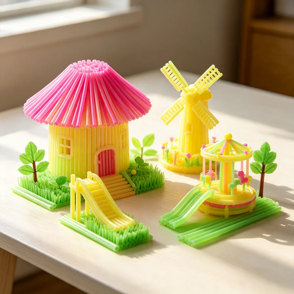 Mehrfarbige, gemischte fluoreszierende Bastelstrohhalme, spezielles Material für DIY-Zubehör, flexibel und langlebig, kreative Blumendekorationen – Detail 3