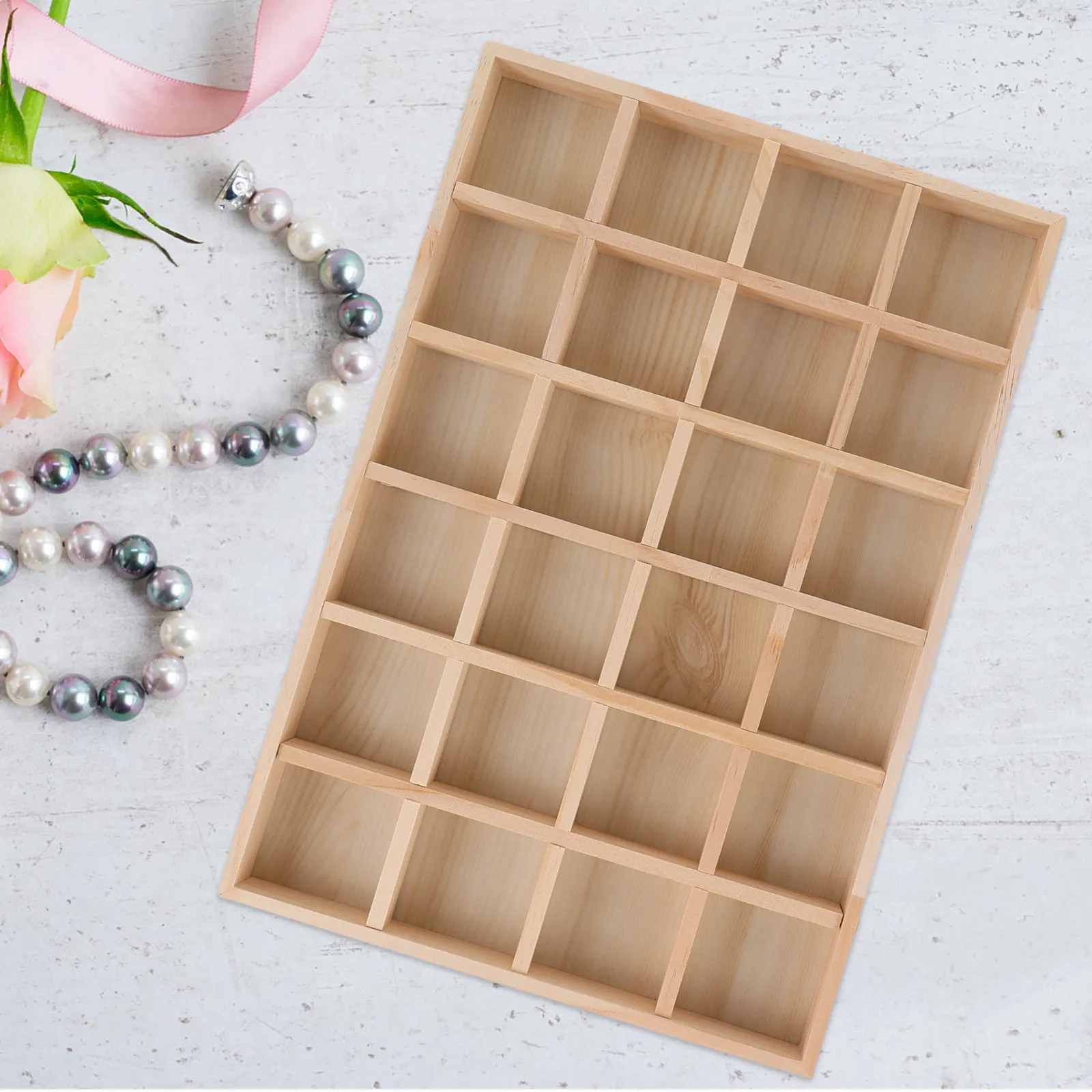 

Wooden Jewelry Display Tray Handcrafted Solid Wood Compartment Organizer for Necklaces Bracelets Rings Earrings Beads Sundries