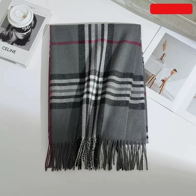 1 Uds. Bufanda de cachemira sintética para hombre nueva de otoño e invierno, calentador de cuello, bufanda de hombre de moda versátil a cuadros británicos de estilo coreano, la mejor opción para niños, imprescindible para el invierno