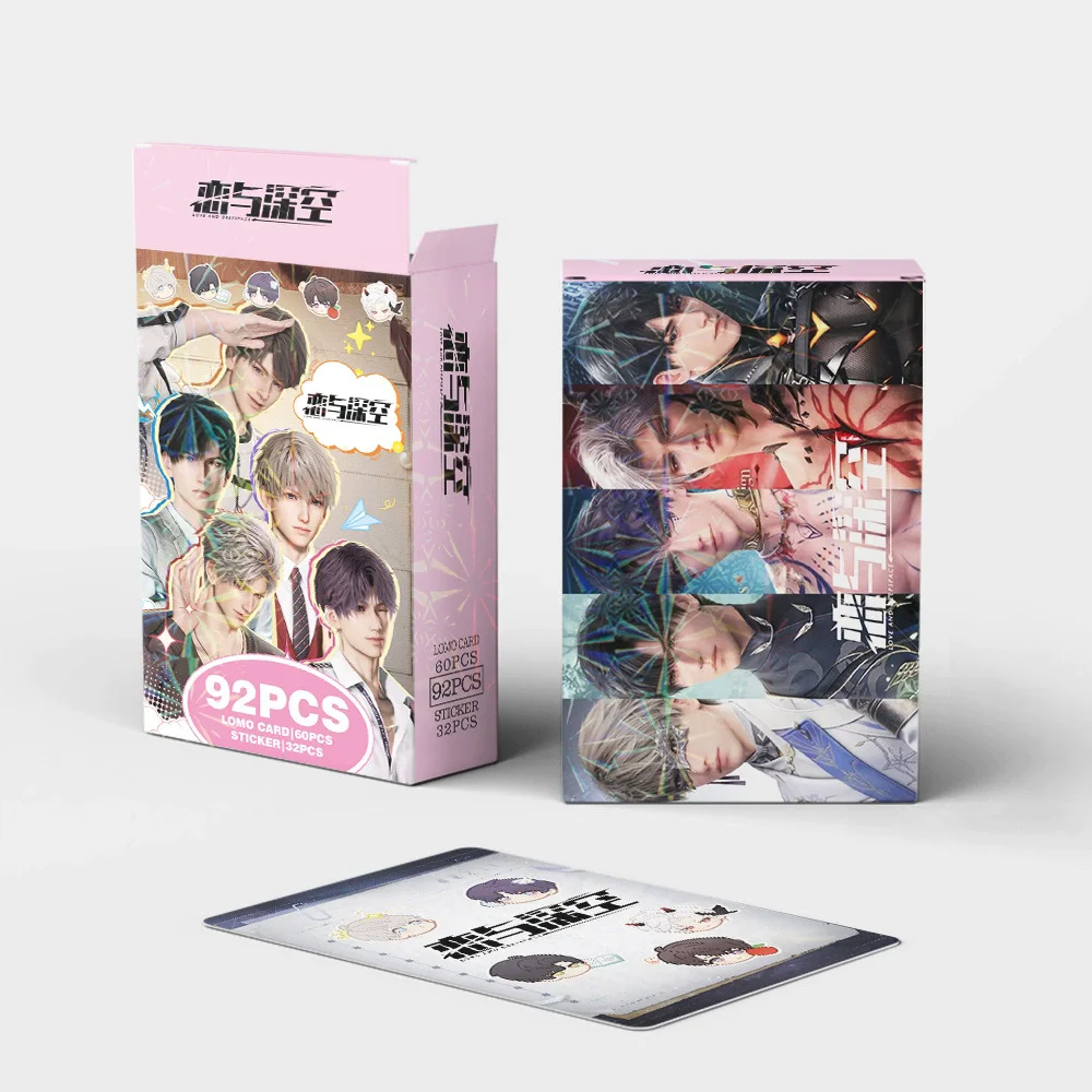 

92PCS/SET LOVE AND DEEP SPACE LASER LOMO HOLOGRAPHIC PHOTO CARDS WITH STICKERS FEATURING SYLUS ZAYNE XAVIER RAFAYEL символов
