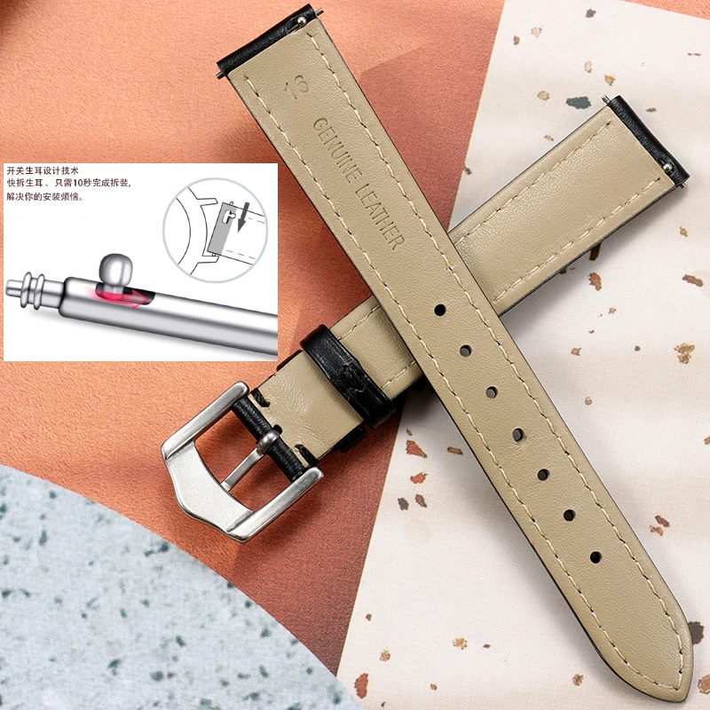 Color quick release leather strap for fossil FIYTA Tissot Plain leather bracelet Folli Citizen 12mm 14mm18mm20mmWomen's wristban