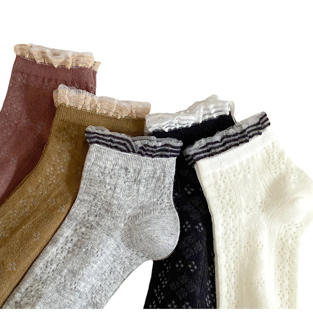 

5 Pairs Women Lace Flower Hollow Mesh Low Cut Socks Summer Autumn Boat Socks