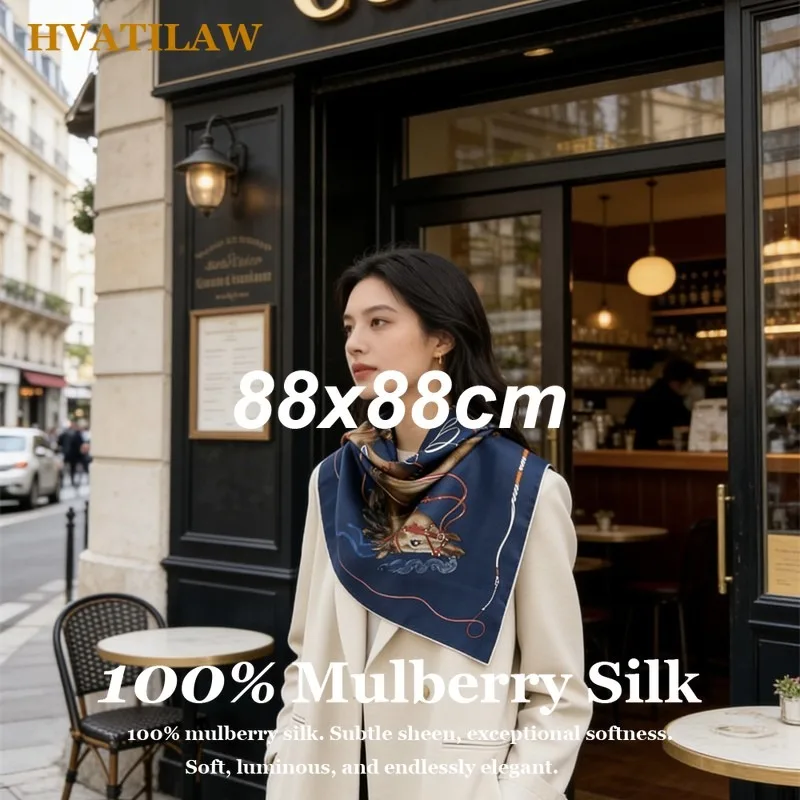 

100% Pure Mulberry Silk Hijab 88x88cm Large Square Scarf for Women Vintage Head Scarf Hijab Wrap Bandana Neckerchief Neck Scarf