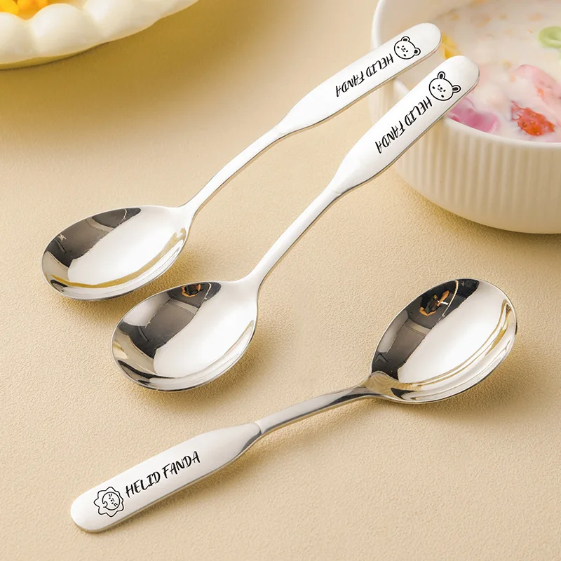 Cartoon 316 Stainless Steel Long Handled Children's Soup Spoon Thickened Dessert Scoop Household Cute Complementary Food Spoon