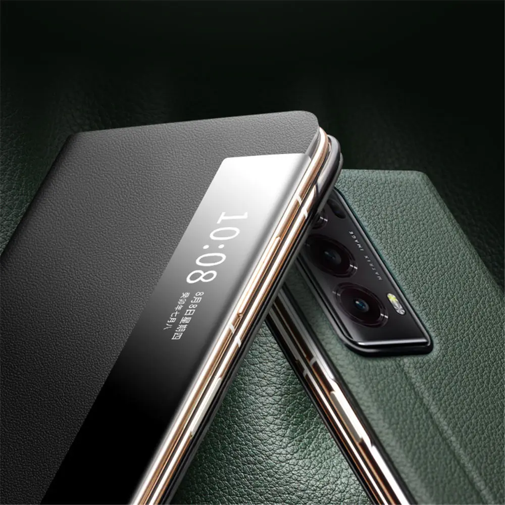 QIALINO 本物の牛革フリップケース Honor Magic V2 スマートウィンドウビューホルダーカバー