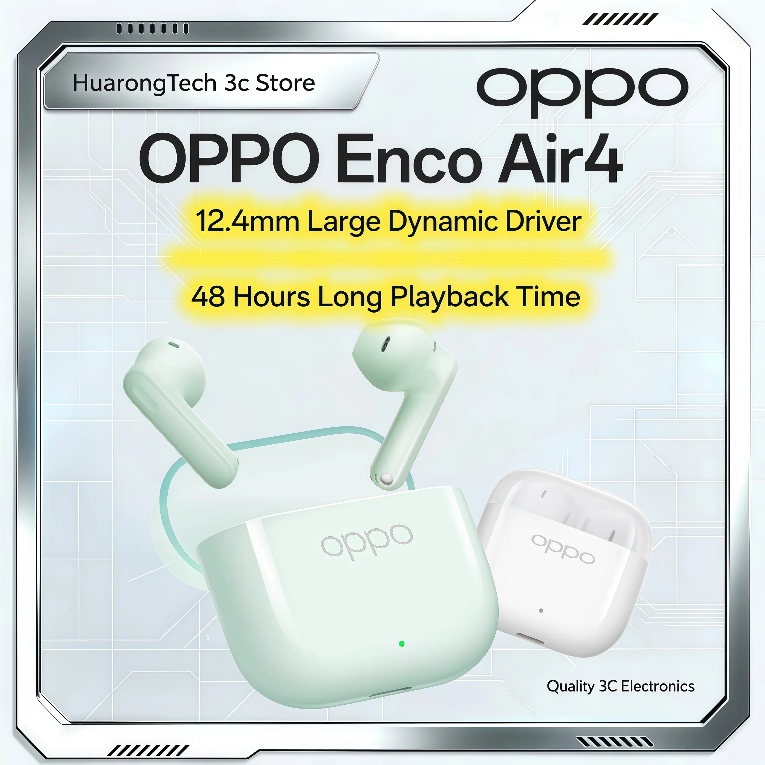 Наушники OPPO Enco Air 4 New Sound TWS с активным шумоподавлением ANC, 43 часа работы от батареи, микрофон ENC, 12.4-мм драйвер, Bluetooth 5.4