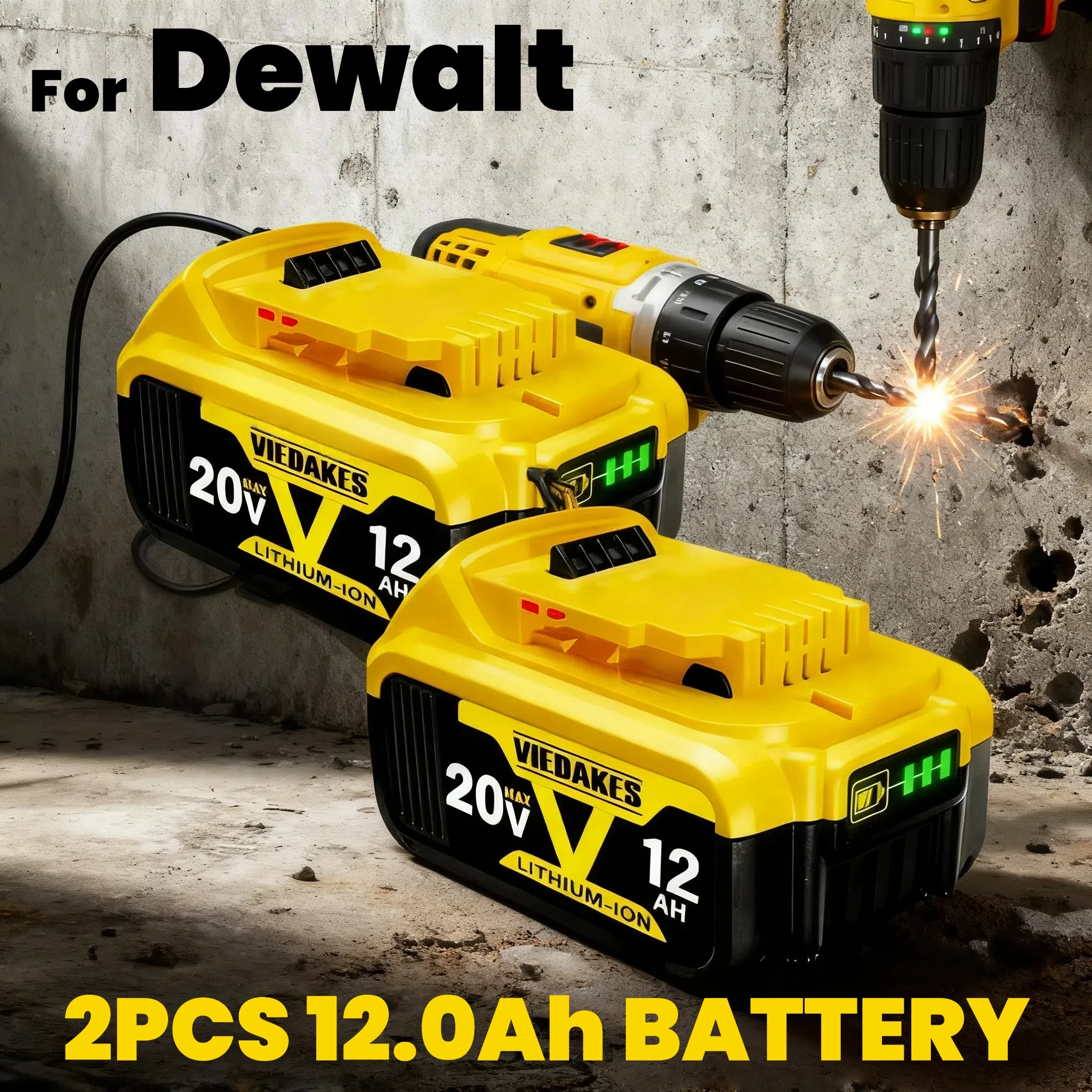 

VIEDAKES New Original 12000mAh 20V for Dewalt Power Tool Battery 20V 12.0Ah Battery DCB206 20V Battery DCB205 DCB200 DCB204