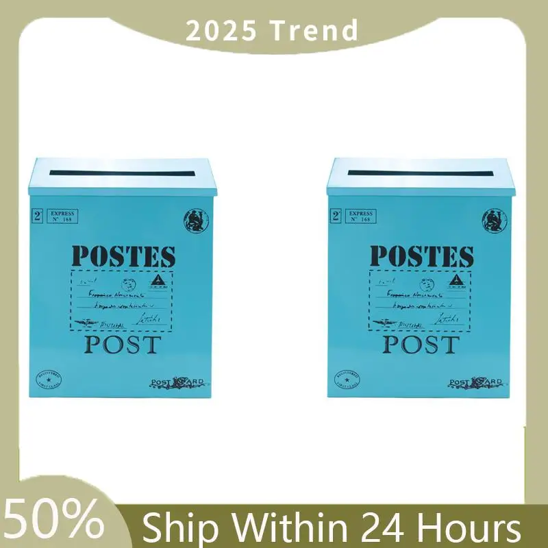 A75X Top 2X Почтовый ящик Винтажный настенный почтовый ящик для почтовых ящиков для улицы Антикварный металлический почтовый ящик Устойчивый к ржавчине держатель для почты Синий