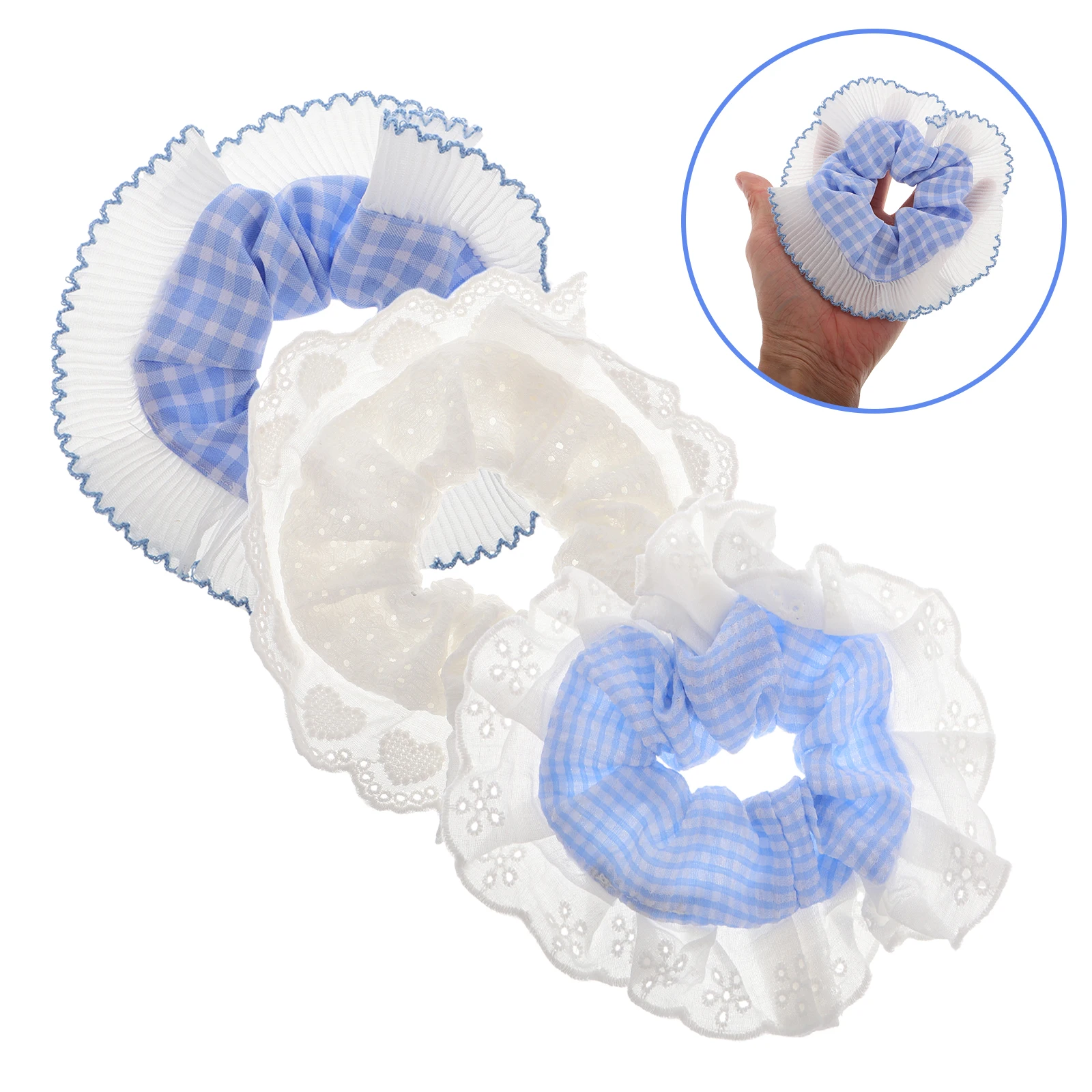 

3pcs Checkerboard Lace Edge Hair Ties Scrunchies Elastic Ring Bands for Women Girls Stylish Elegant Accessories