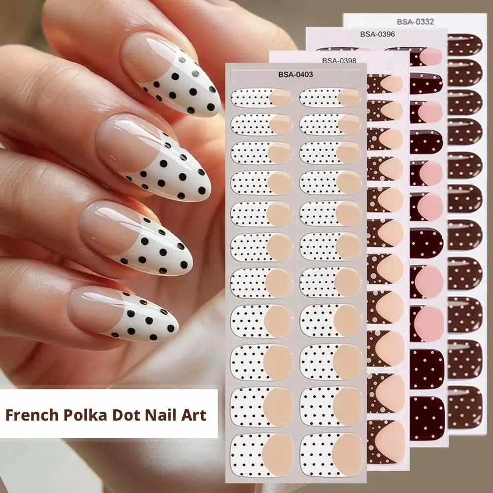 22pcs Gel Nail Wraps No UV Light Needed Polka Dot Design Nail Stickers Long-Lasting Glossy Finish Manicure Kit Professional Use