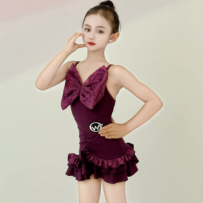 กระโปรงเต้นลาตินสำหรับเด็กผู้หญิงรุ่นใหม่ประจำฤดูร้อน ชุดฝึกซ้อมสำหรับการแสดงขั้นสูงและการแข่งขัน