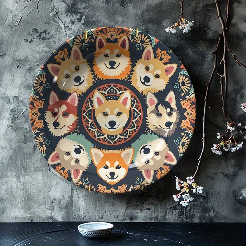 

1 шт. Очаровательная керамическая декоративная тарелка с изображением собаки породы Шиба-ину - ручная роспись, изображение домашнего питомца, круглая настенная декорация для дома, гостиной
