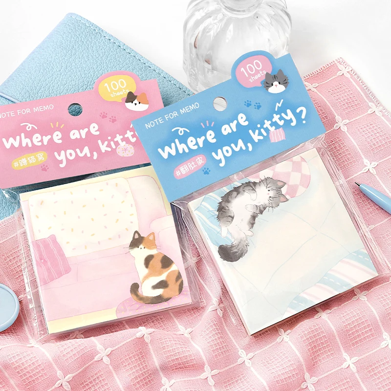 100 kartek uroczych karteczek samoprzylepnych z kotami, kreatywne kolacje, DIY, scrapbooking, estetyczny papier, materiały szkolne i biurowe