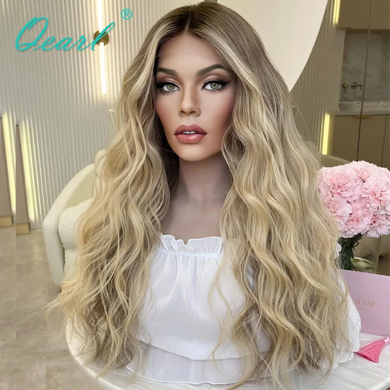 

Human Hair Wigs 13x6 Lace Frontal Wig Ash Honey Blonde Natural Women Wig Transparent Clear Lace Pre Plucked Loose wave Qearl