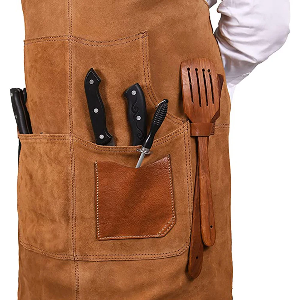 

doublesided velvet apron with adjustable straps multiple pockets and PU leather contrast color for work tasks 1pcs