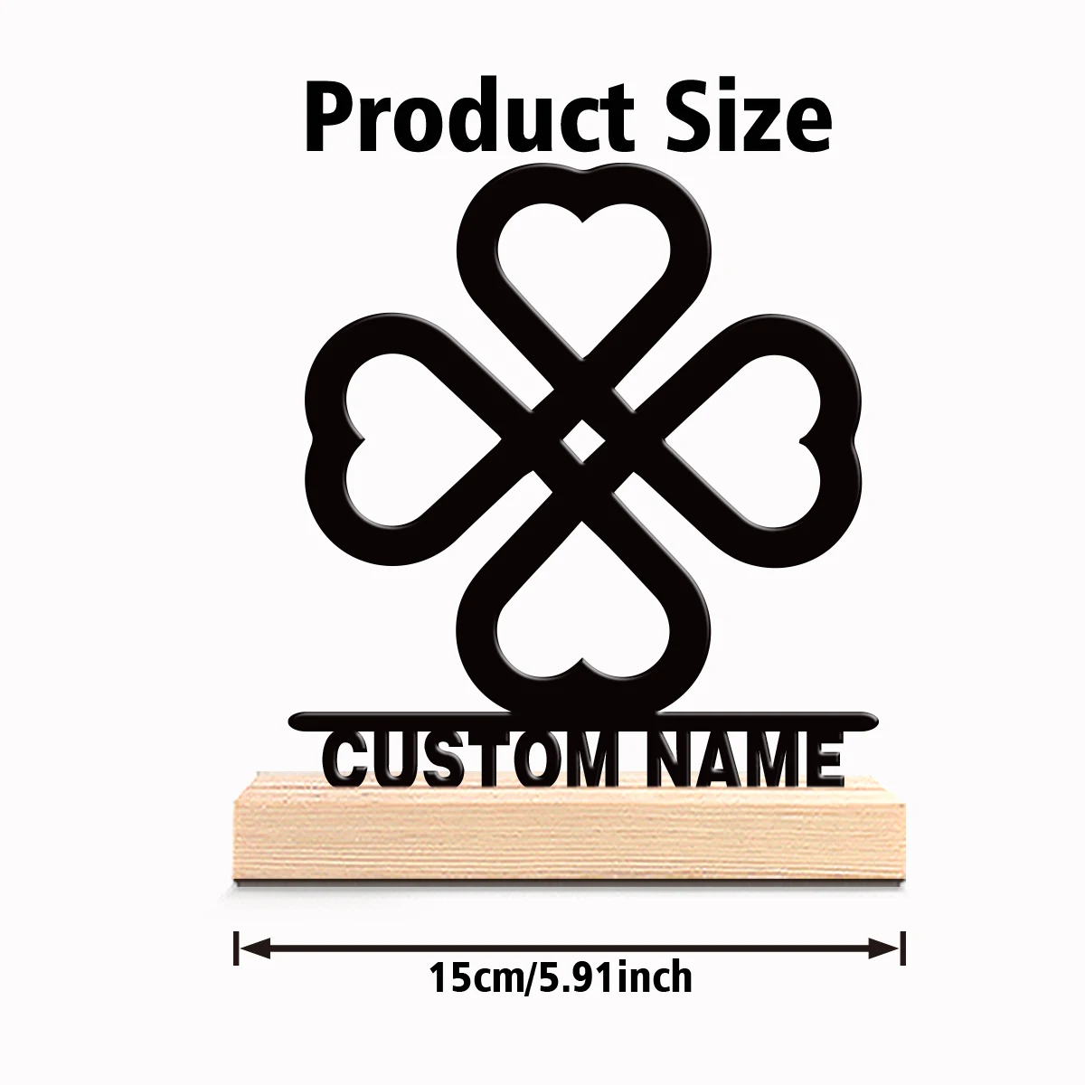 1pc Fashion Four Heart Flower Customizable Name Metal Statue Iron Ornament Iron Sculpture With Wood Base Handicraft With Wood