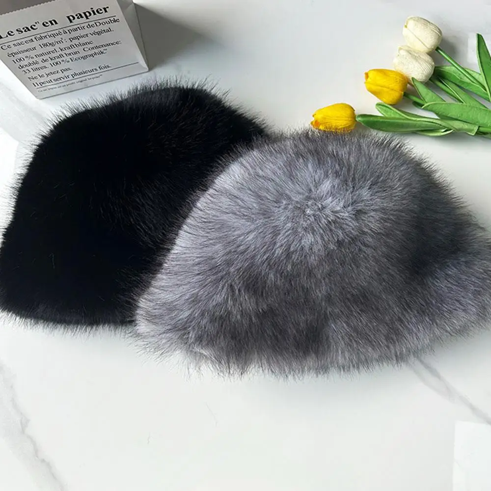 

Fur Big Bucket Hat For Women Fashion Furry Panama Fisherman Cap Warm Thick Plush Winter Hats Winter Versatile Basin Caps