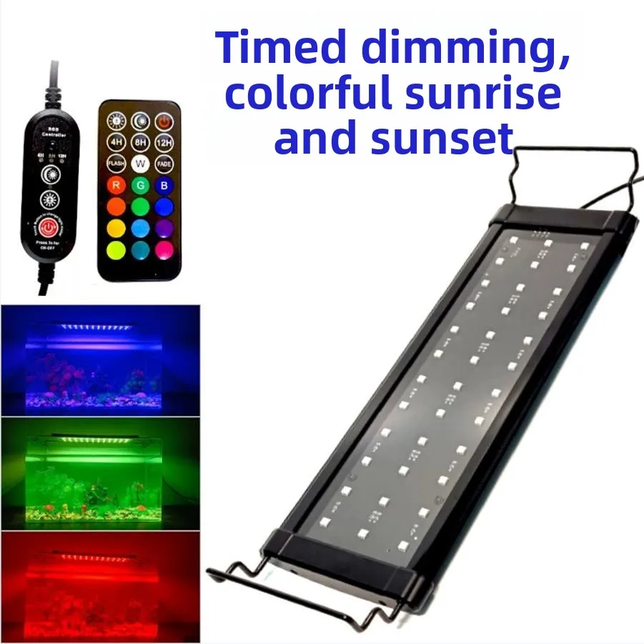 Time Setting,Aquarium Light,LED Fish Tank Light,Adjustable Brightness,6 Color Lighting Modes,Flash,Bluetooth App /Remote Control