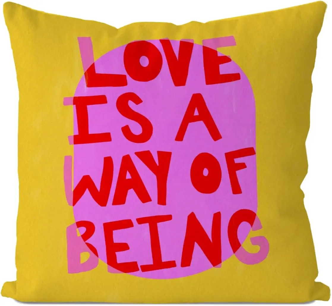 Love Is A Way Of Being Quote Pillow Cover Yellow Minimalist Bohemian Throw Cushion Pillow Case Home Decor Gift for Bedroom Sofa