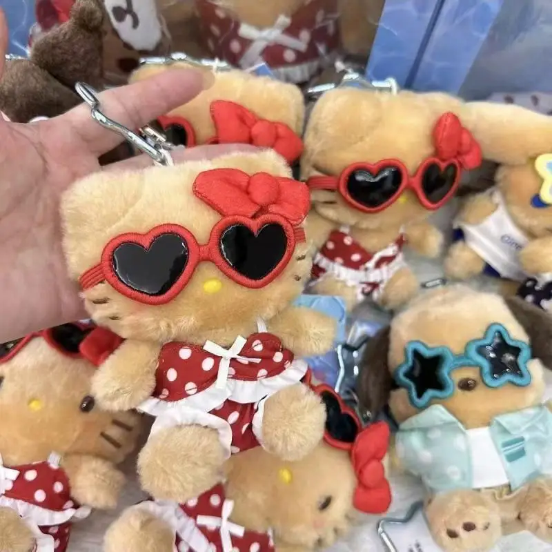 Sanrio KT Cat Island Vacation Series Doll Keychain Kawaii Pochacco Animation Peripheral Pendant Toys