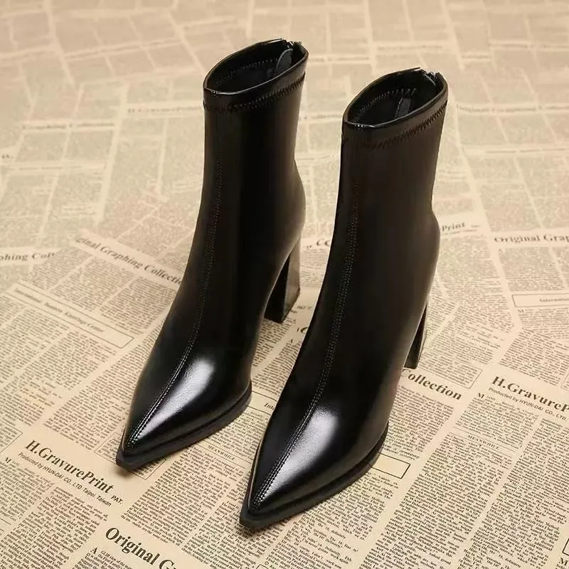 Herbst- und Winter-Damenstiefel: Vielseitige, modische High-End-Spitzstiefeletten 2025 – Neue französische Eleganz mit dickem Absatz