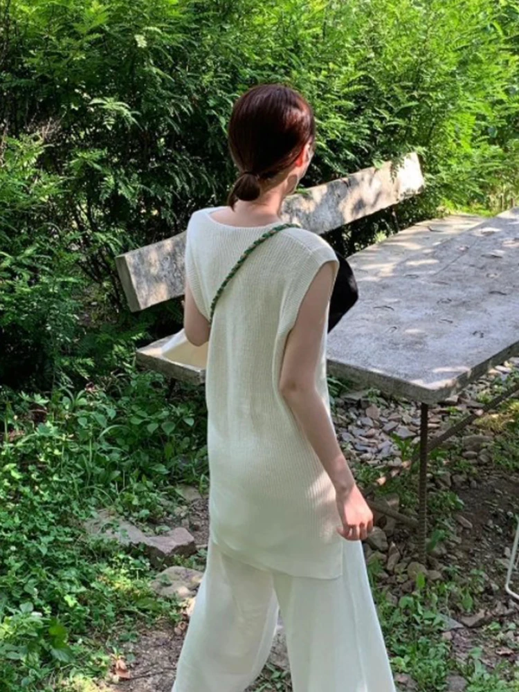 

Soft Cozy V-Ne Knitted Vest Women's Summer New Sle Side Slit Casual Faion Commute Pure Color Versatile Tank Top