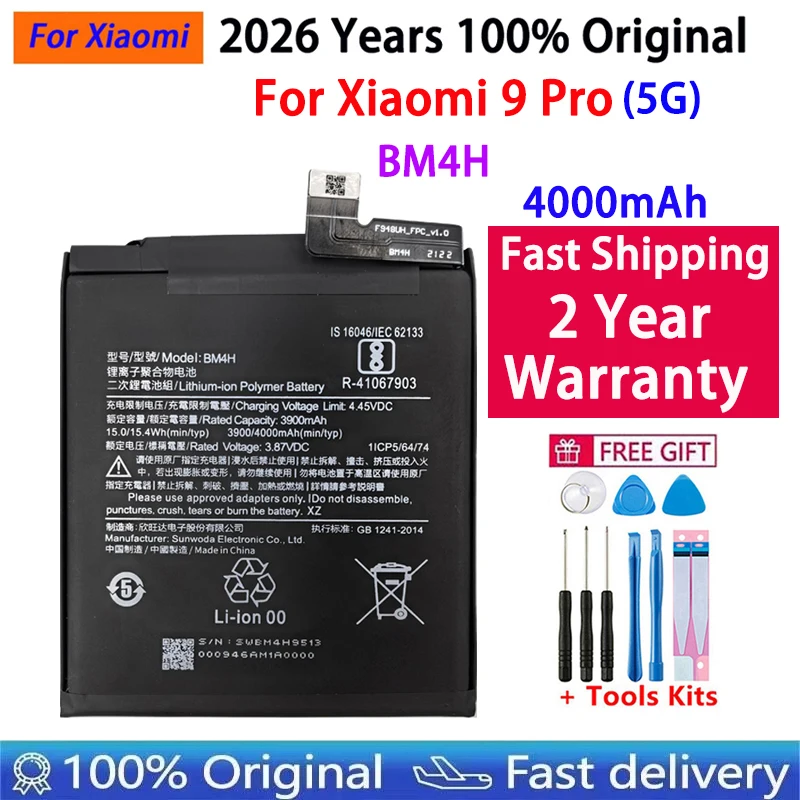 High Quality 100% Original BM4H 4000mAh Battery For Xiaomi 9Pro Mi9Pro Phone Replacement Batteries Fast Shipping With Free Tools