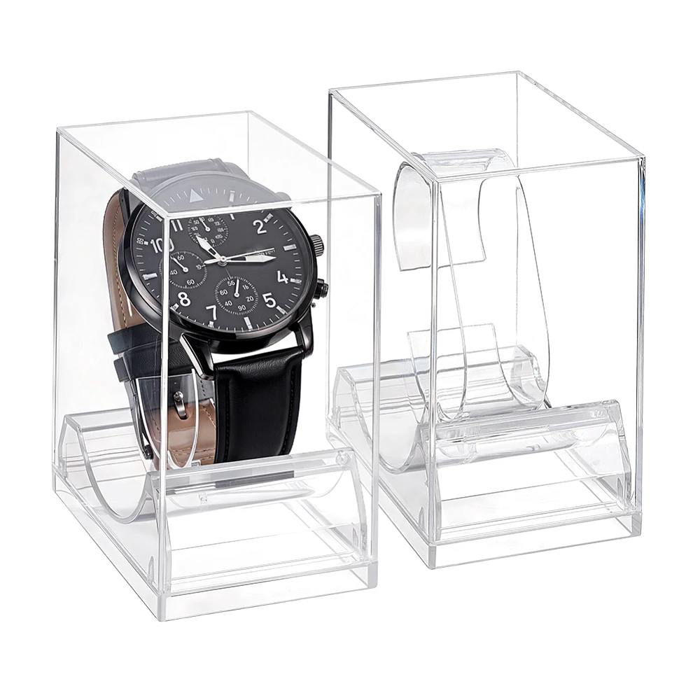 2 Pack Watch Display Box for Single Watch Display Rack Transparent Plastic Watches Case with Protection for Men Women Home