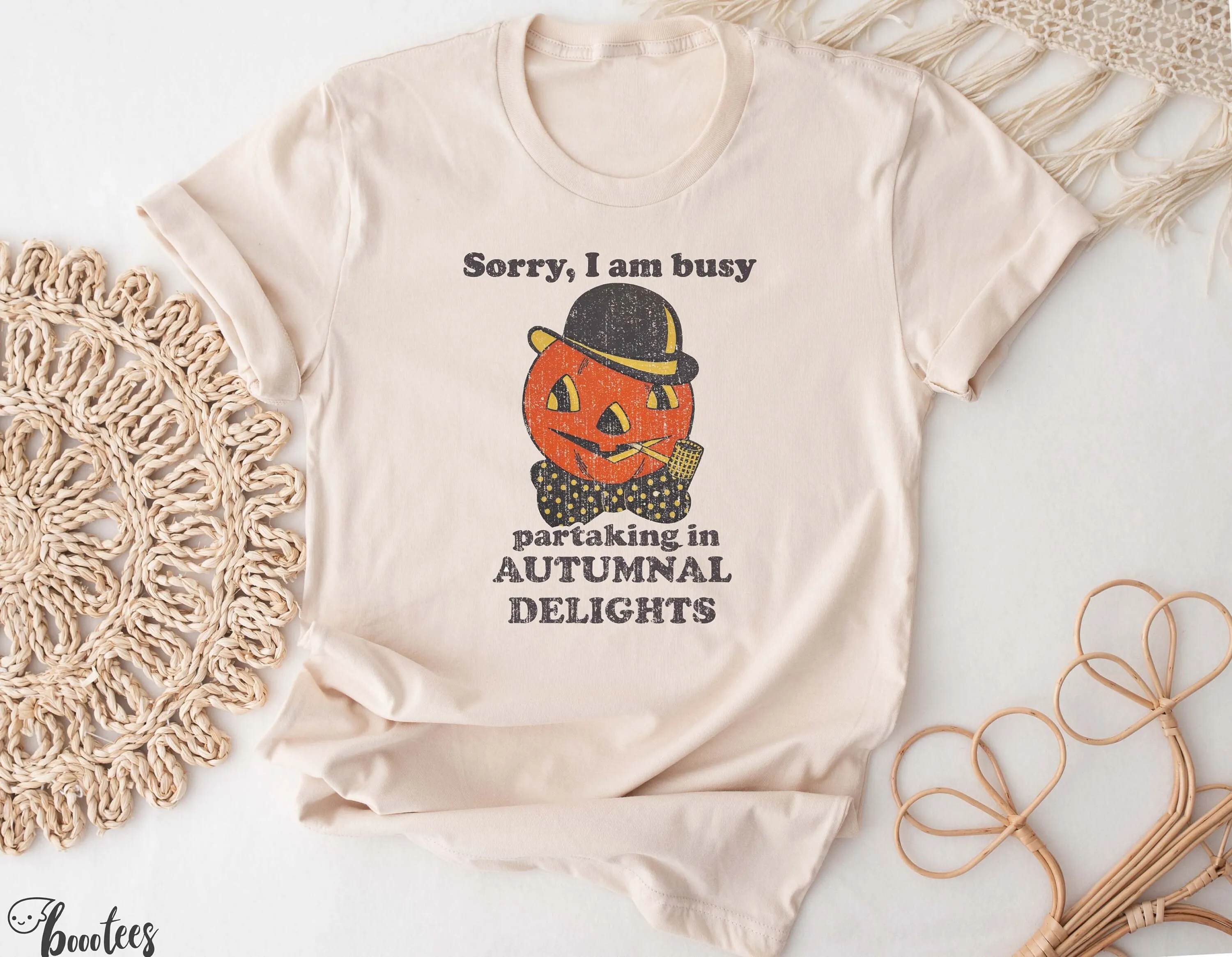 Funny Halloween Pumpkin T Shirt Vintage Retro Sorry I Am Busy Partaking In Autumnal Delights Spooky Season Meme Costume Party