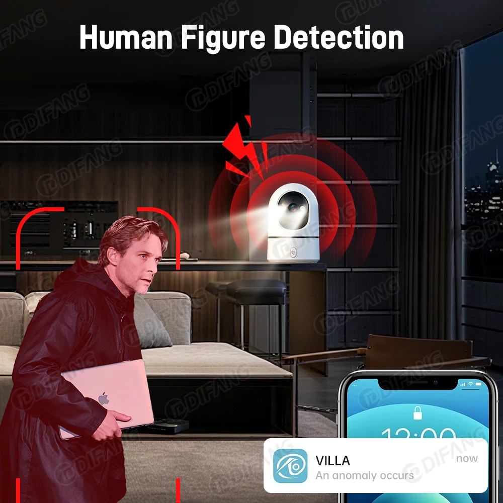 DIFANG 5MP واي فاي كاميرا للحيوانات الأليفة بنقرة واحدة مكالمة فيديو 2K كاميرا أمنية داخلية للرؤية الليلية الطفل/الكلب/الحيوانات الأليفة مراقبة واي فاي داخلية